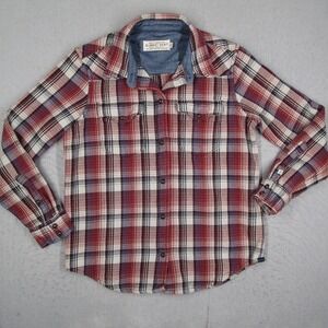 Outerknown Blanket Shirt Women Small Red Plaid Snaps Organic Cotton Flannel